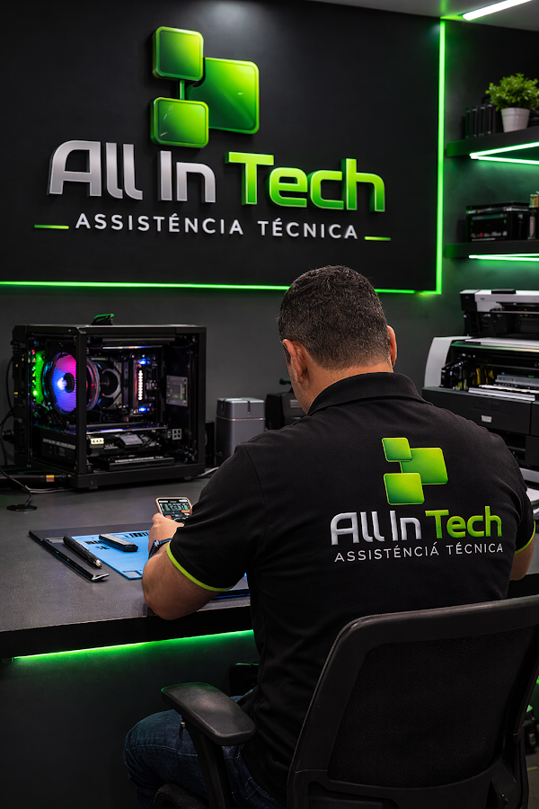 Profissional da All In Tech no ambiente de assistência técnica