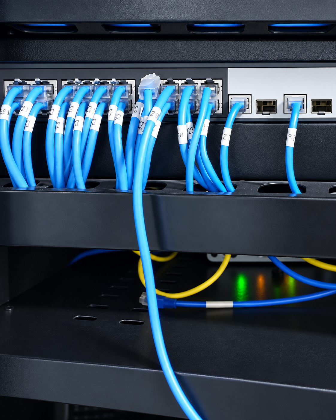 Cabeamento de rede identificado após organização